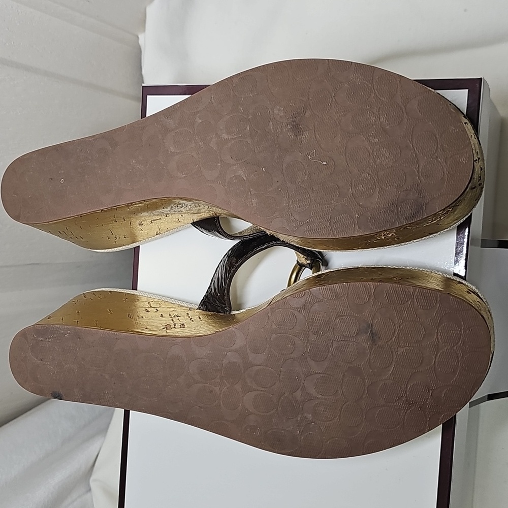 Coach Gold and Black Wedge Sandals - Picture 11 of 14